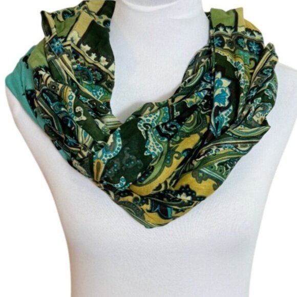Chicos Peacock Paisley Print Scarf Oblong Eyelash Fringe Summer Spring Turquoise - Picture 14 of 14